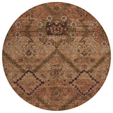 8' Orange Copper And Brown Round Floral Washable Indoor Outdoor Area Rug