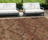 8' X 10' Orange Copper And Brown Floral Washable Indoor Outdoor Area Rug