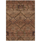 8' X 10' Orange Copper And Brown Floral Washable Indoor Outdoor Area Rug