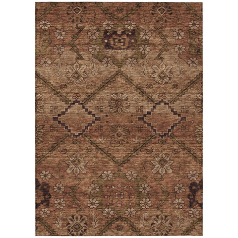 8' X 10' Orange Copper And Brown Floral Washable Indoor Outdoor Area Rug