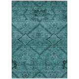 5' X 8' Teal Blue And Aqua Floral Washable Indoor Outdoor Area Rug