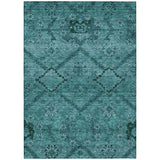 8' X 10' Teal Blue And Aqua Floral Washable Indoor Outdoor Area Rug