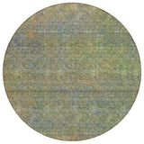 8' Green Gold And Charcoal Round Abstract Washable Indoor Outdoor Area Rug