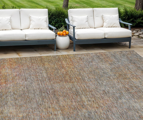 8' X 10' Gray Charcoal And Orange Abstract Washable Indoor Outdoor Area Rug