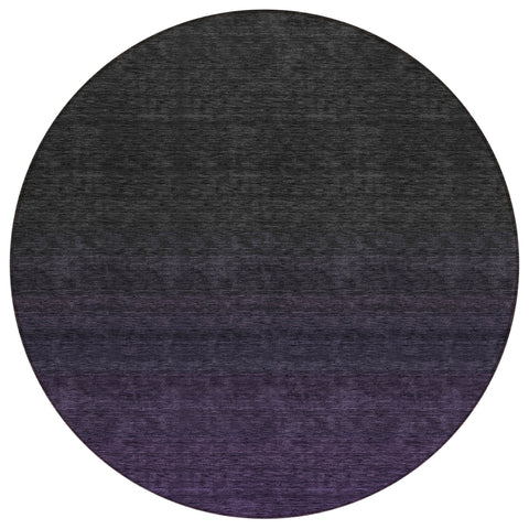 8' Eggplant Purple And Charcoal Round Abstract Washable Indoor Outdoor Area Rug