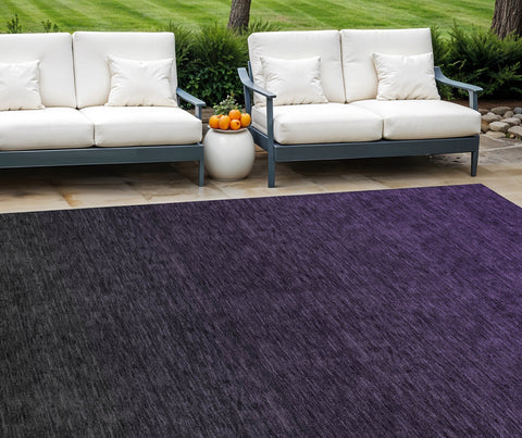 8' X 10' Eggplant Purple And Charcoal Abstract Washable Indoor Outdoor Area Rug