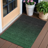 3' X 5' Emerald And Charcoal Abstract Washable Indoor Outdoor Area Rug