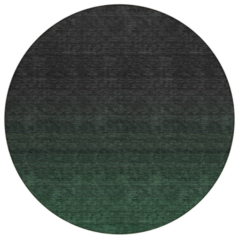 8' Emerald And Charcoal Round Abstract Washable Indoor Outdoor Area Rug