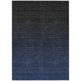 3' X 5' Navy Blue And Charcoal Abstract Washable Indoor Outdoor Area Rug