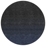 8' Navy Blue And Charcoal Round Abstract Washable Indoor Outdoor Area Rug