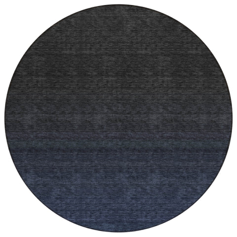 8' Navy Blue And Charcoal Round Abstract Washable Indoor Outdoor Area Rug