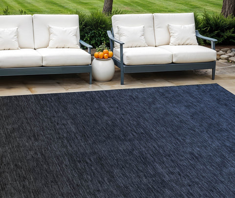 8' X 10' Navy Blue And Charcoal Abstract Washable Indoor Outdoor Area Rug