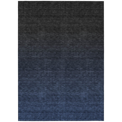 8' X 10' Navy Blue And Charcoal Abstract Washable Indoor Outdoor Area Rug