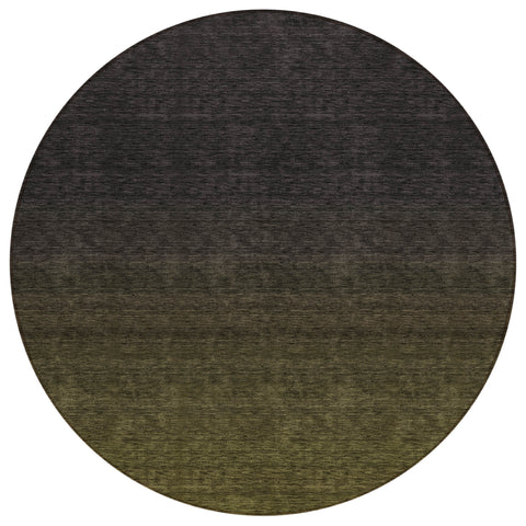 8' Olive Green And Charcoal Round Abstract Washable Indoor Outdoor Area Rug