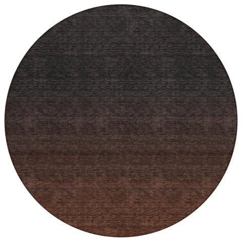 8' Orange And Charcoal Round Abstract Washable Indoor Outdoor Area Rug