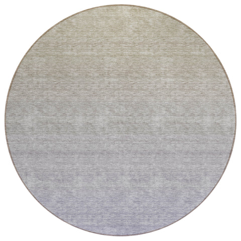 8' Beige Tan And Blue Round Ombre Washable Indoor Outdoor Area Rug