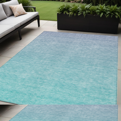 5' X 8' Sky Blue And Teal Blue Ombre Washable Indoor Outdoor Area Rug