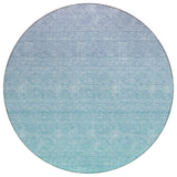 8' Sky Blue And Teal Blue Round Ombre Washable Indoor Outdoor Area Rug