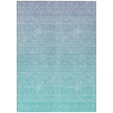 8' X 10' Sky Blue And Teal Blue Ombre Washable Indoor Outdoor Area Rug