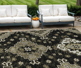 8' X 10' Black Ivory And Taupe Medallion Washable Indoor Outdoor Area Rug