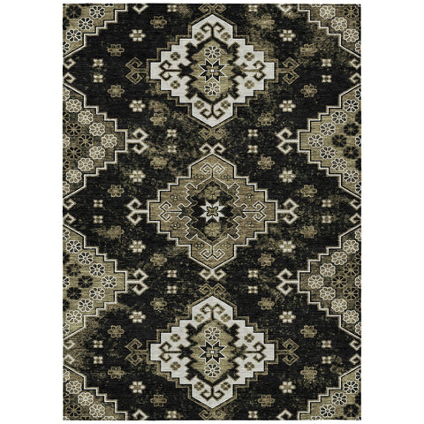 8' X 10' Black Ivory And Taupe Medallion Washable Indoor Outdoor Area Rug