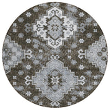 8' Brown And Gray Round Medallion Washable Indoor Outdoor Area Rug