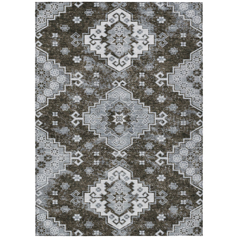 8' X 10' Brown And Gray Medallion Washable Indoor Outdoor Area Rug