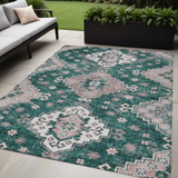 5' X 8' Emerald Brown And Ivory Medallion Washable Indoor Outdoor Area Rug