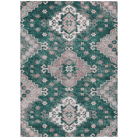 5' X 8' Emerald Brown And Ivory Medallion Washable Indoor Outdoor Area Rug
