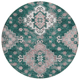 8' Emerald Brown And Ivory Round Medallion Washable Indoor Outdoor Area Rug
