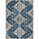 8' X 10' Navy Blue Beige And Ivory Medallion Washable Indoor Outdoor Area Rug