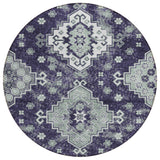 8' Purple Eggplant And Sage Round Medallion Washable Indoor Outdoor Area Rug