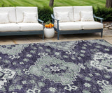 8' X 10' Purple Eggplant And Sage Medallion Washable Indoor Outdoor Area Rug