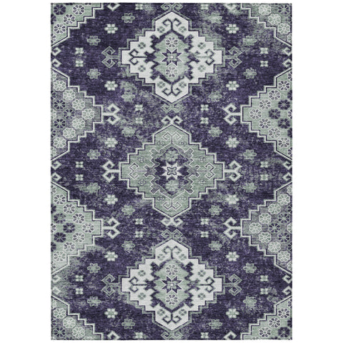 8' X 10' Purple Eggplant And Sage Medallion Washable Indoor Outdoor Area Rug