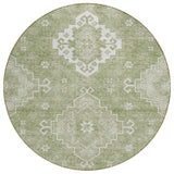 8' Artichoke Green Beige And Ivory Round Medallion Washable Indoor Outdoor Area Rug