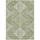 8' X 10' Artichoke Green Beige And Ivory Medallion Washable Indoor Outdoor Area Rug