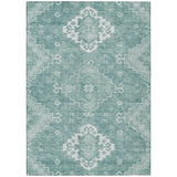 5' X 8' Aqua Teal Blue And Ivory Medallion Washable Indoor Outdoor Area Rug