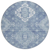 8' Navy Blue And Denim Blue Round Medallion Washable Indoor Outdoor Area Rug