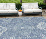 8' X 10' Navy Blue And Denim Blue Medallion Washable Indoor Outdoor Area Rug