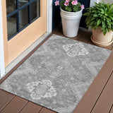 3' X 5' Gray And Ivory Medallion Washable Indoor Outdoor Area Rug