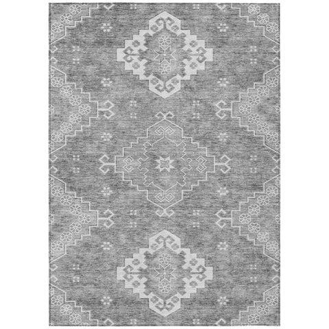 5' X 8' Gray And Ivory Medallion Washable Indoor Outdoor Area Rug