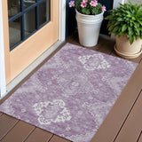 3' X 5' Lavender Plum And Ivory Medallion Washable Indoor Outdoor Area Rug