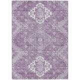 3' X 5' Lavender Plum And Ivory Medallion Washable Indoor Outdoor Area Rug