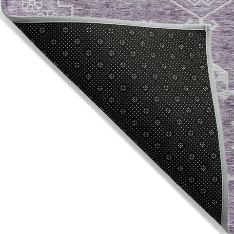 3' X 5' Lavender Plum And Ivory Medallion Washable Indoor Outdoor Area Rug