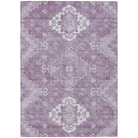 8' X 10' Lavender Plum And Ivory Medallion Washable Indoor Outdoor Area Rug
