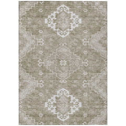 8' X 10' Taupe Beige And Ivory Medallion Washable Indoor Outdoor Area Rug