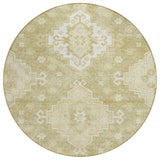 8' Wheat Gold And Ivory Round Medallion Washable Indoor Outdoor Area Rug