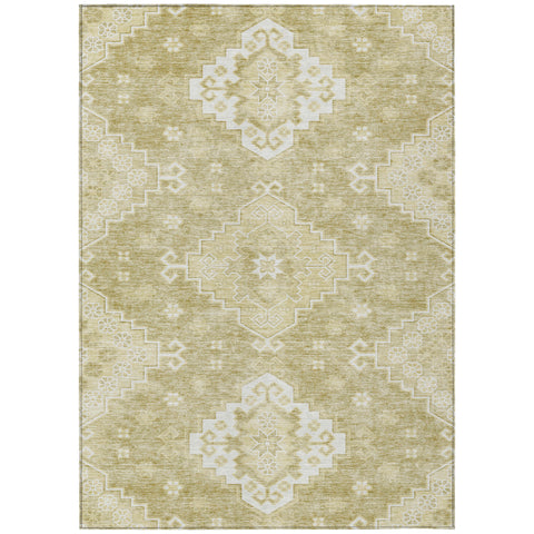 8' X 10' Wheat Gold And Ivory Medallion Washable Indoor Outdoor Area Rug
