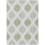 3' X 5' Artichoke Green Ivory And Gray Ikat Washable Indoor Outdoor Area Rug