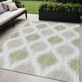 5' X 8' Artichoke Green Ivory And Gray Ikat Washable Indoor Outdoor Area Rug